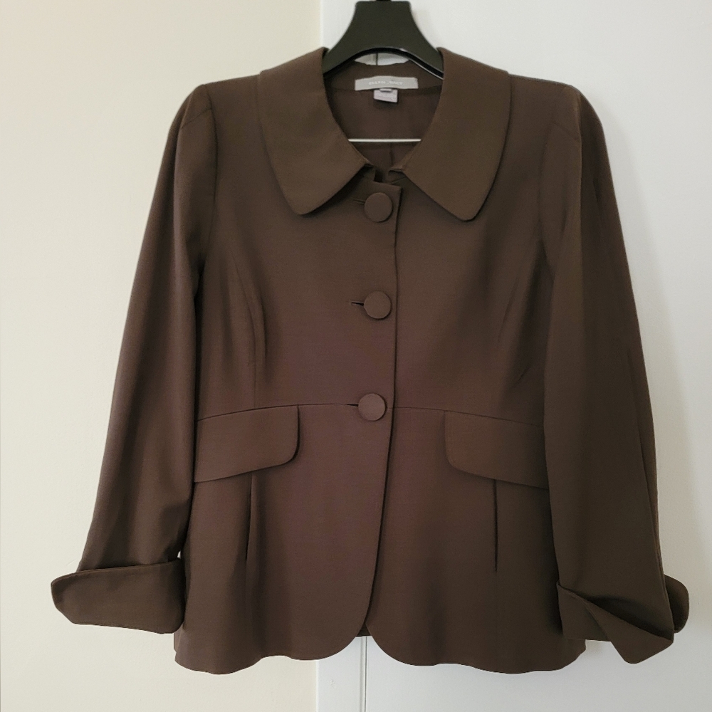 Ellen Tracy 100% Wool Brown Blazer Jacket Size 12
